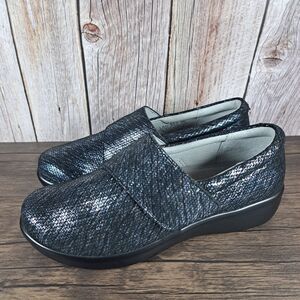 Alegria Cosmo Lauryn Nubuck Cross Strap Slipon Wedge Women's Sz 6.5-7 EU36 Black
